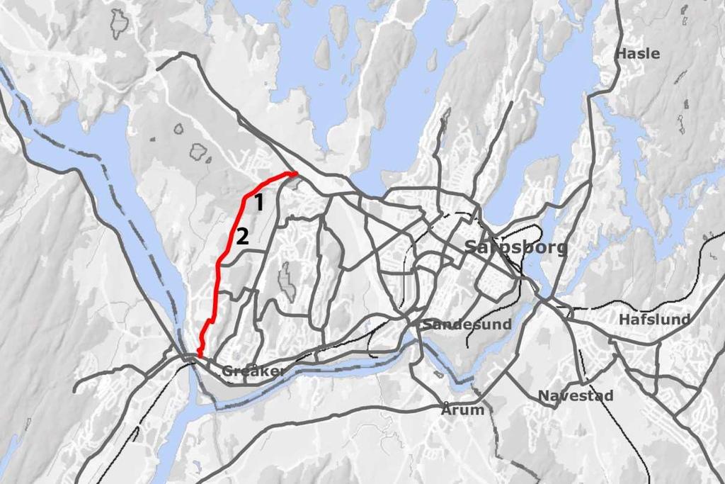 Rute 18 Bjørnstad Greåker 1 - Opstadfeltet. Høringsutkastet legger til grunn gang- og sykkelvei.