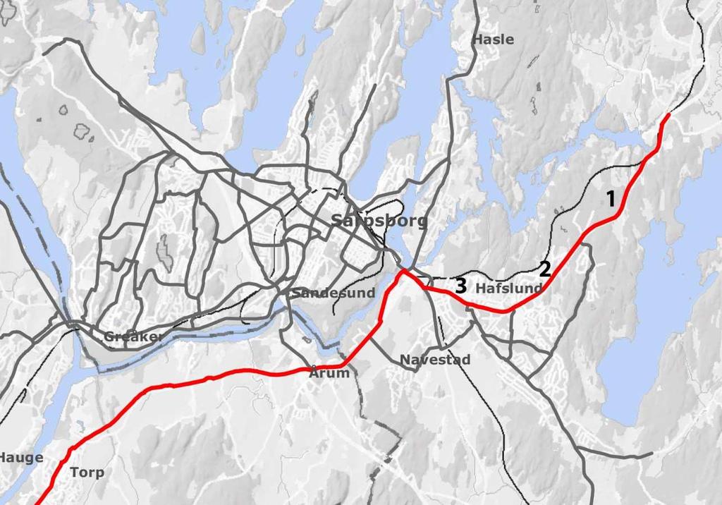 Rute 11 Ise Øra 1 Mellom Ise og Hevingen. Høringsutkastet legger til grunn en framtidig løsning med gangog sykkelvei.