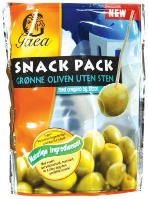 Oppskrifter på www.bonduelle.no. Gaea Snack Pack Kalamata oliven uten sten 229 kcal 22,5 g fett hvorav 2,9 g mettet 4,6 g fiber Greske Kalamata oliven uten sten. Pakket uten lake.