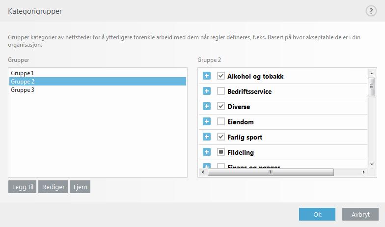 MERKNAD Alvorlighetsnivå for logging kan konfigureres separat for hver liste. Logger med Advarsels-status kan samles inn av ESET Remote Administrator.