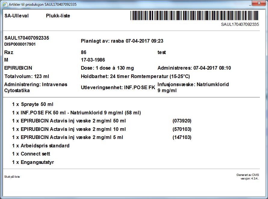 4 / 8 Alternative varer 1. Stamdata Legemidler i bruk viser en oversikt over alle legemidler som kan brukes i produksjonen.