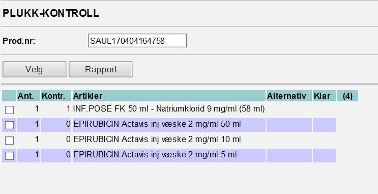 Et pop-up vindu med beskjed «Korrekt virkestoff men avvikende pakning. Vil du benytte alternativ artikkel?» vises. Velg Ja.