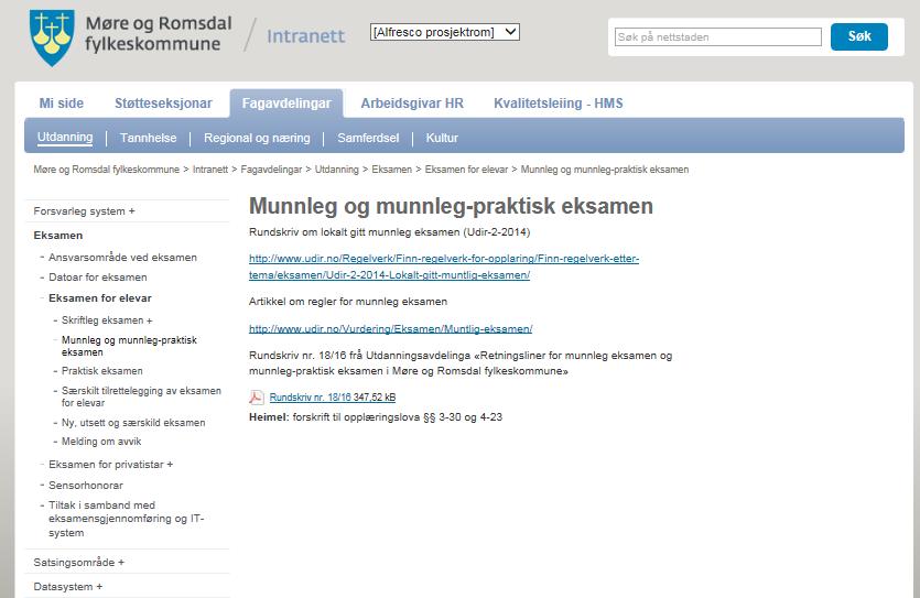 Intranett Utdanning - Eksamen