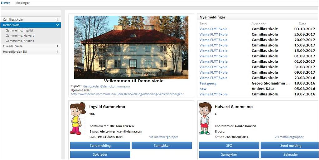 Foresatte finner Hjemmeweb på samme adresse som ansatte logger inn i VFS (https://skole.visma.com/navn). Foresatte logger inn via fanen ID-porten.