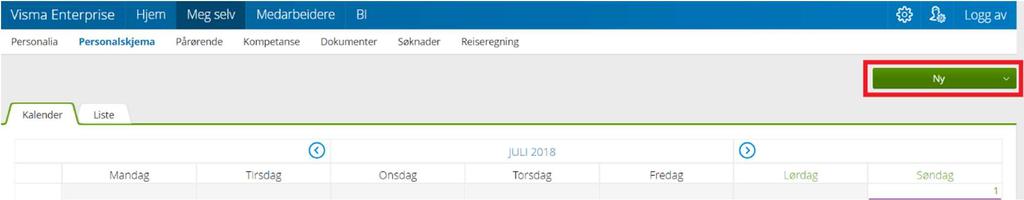 Registrere timar / timeliste: 1. Trykk på knappen Ny og vel Ny timeføring. 2.