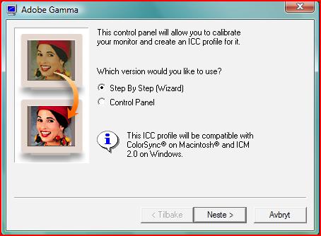 Trinn for trinn Windows Du finner Adobe Gammaprogrammet i