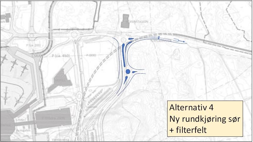 Alternativ 4 i utredingen av midlertidig tilkomst. Statens vegvesen minnet i møtet om at grunnlaget for samtaler med dem i august var 30.000 m² BRA.