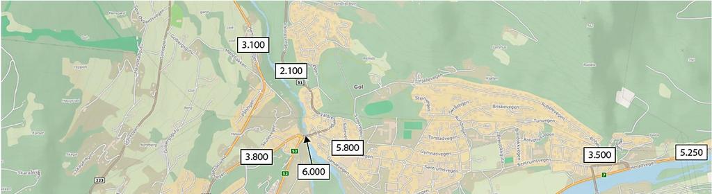 1.2 Trafikk på vegnettet I figur 3 er ÅDT på vegene i tettstedet Gol vist.