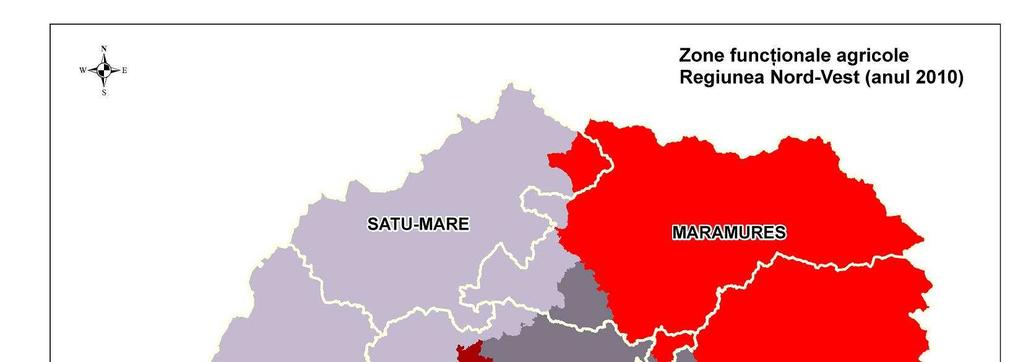 Zone funcţionale agricole în Regiunea Nord-Vest Sursa: propunere ADR NORD-VEST Conform rezultatelor provizorii de la Recensământul General Agricol 2010, Regiunea Nord-Vest deţine 14,01% din totalul