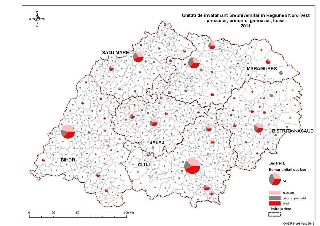 Infrastructura de învăţământ Unităţi şcolare 11 Sursa: ADR Nord-Vest În anul 2011 numărul de unităţi şcolare din regiunea Nord-Vest a fost 1.