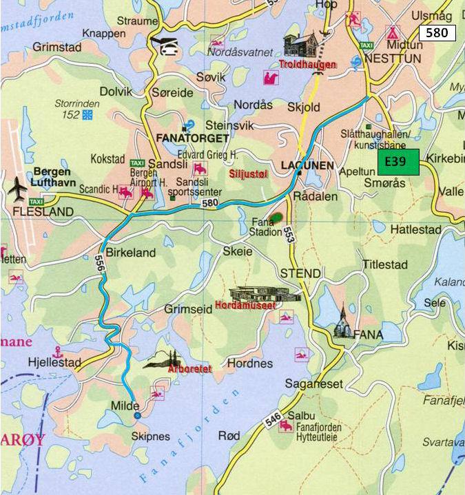 ADKOMST TIL MILDE For å komme til Milde med bil og snipetilhenger vil de vanligste veitrase valgene være som følger: 1. Fra Østlandet/Oslo: Rv7 Hardangervidda Voss/Norheimsund Nesttun Milde. 2.