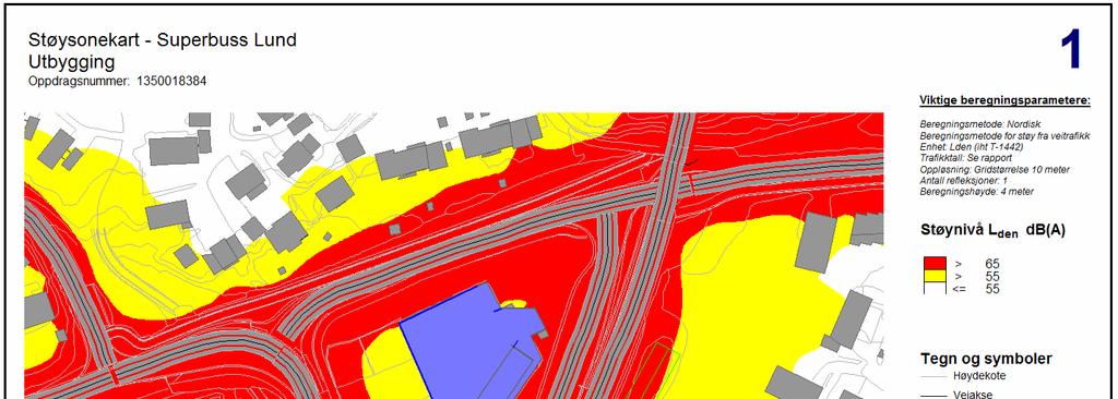 14 (14) STØYUTREDNING 5.2 Utbygging I figur 6 under kan man se støysituasjonen for utbygging.