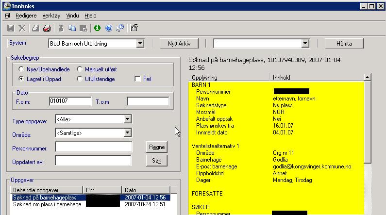 2. Alternativt kan du sette i datoer i f.o.m. - t.o.m. feltet.(2) 3. Du kan skrive inn i fødselsnummerfeltet hvis det er en spesifikk søknad man ønsker å få frem.