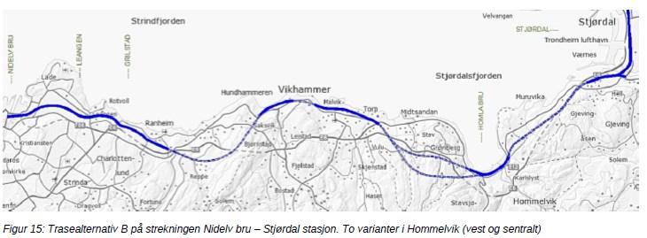 På de to andre delstrekningene Nidelvbru - Leangen og Homla bru - Stjørdal stasjon er det kun ett trasealternativ; nytt spor langs dagens spor.