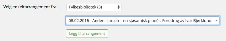 For å fjerne et valgt arrangement markerer du det inne i listen over valgte enkeltarrangement, og klikker på knappen Fjerne valgte arrangement.