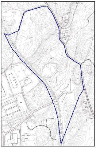Figur 2: Avgrensning av området som planlegges omregulert til næringsformål nordøst for eksisterende Borgeskogen
