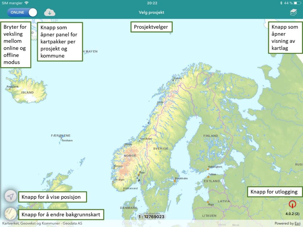 3 Grunnleggende om NiNapp feltapplikasjon 3.3.1 Åpningsbilde