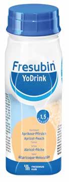 1 flaske Fresubin YoDrink inneholder 15 gram protein og 300 kcal 20 E% Protein Fresubin YoDrink er en proteinrik og