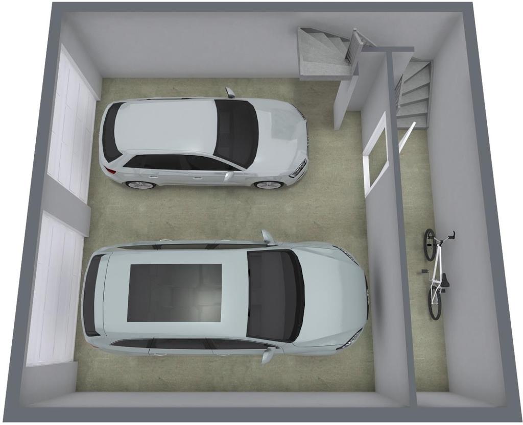 3D PLAN GARASJE Standard planløsning for garasje under hytta. 3D plan er kun en illustrasjon. Pris for fliser på gulv med varmekabler i bod er kr 18.
