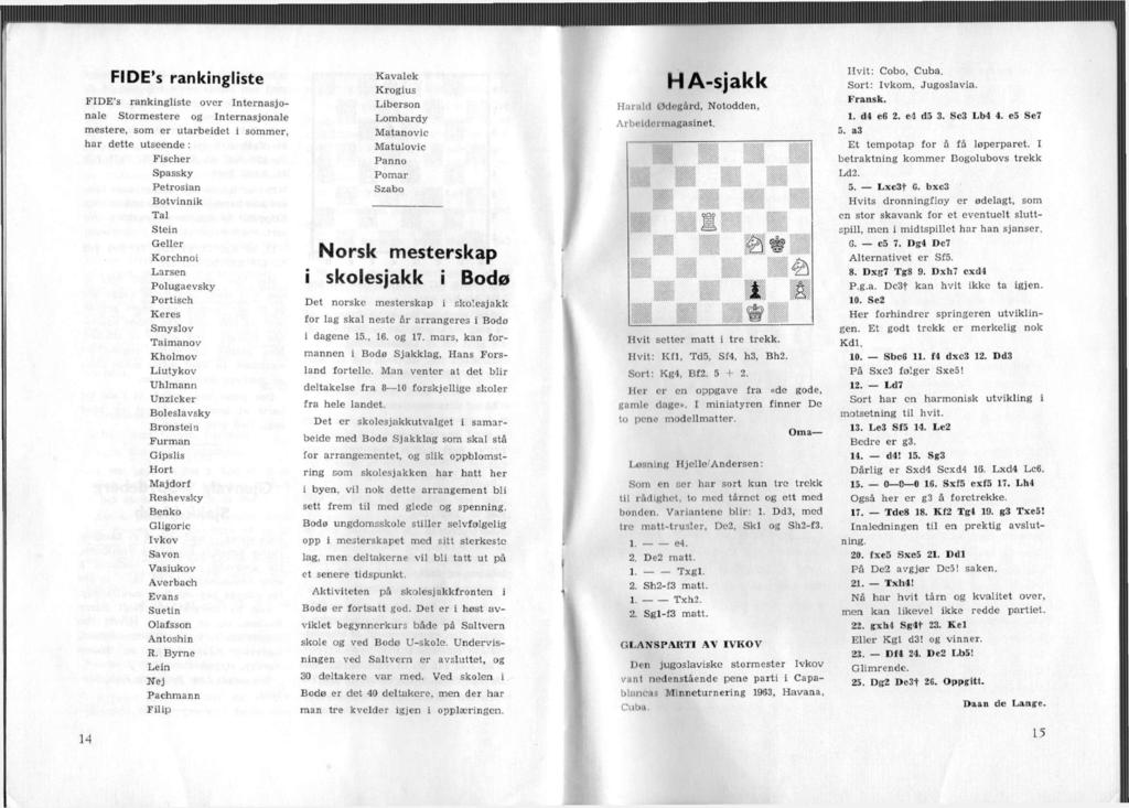 FIDE's rankingliste FIDE's rankingliste over Internasjonale Stormestere og Internasjonale mestere, som er utarbeidet i sommer, har dette utseende : Fischer Spassky Petrosian Botvinnik Kavalek Krogius