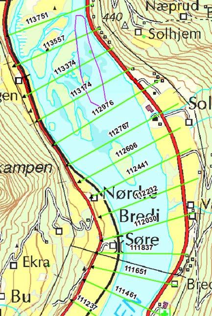 Vurdering og prioritering: Det anbefales at man ikke går videre med dette tiltaket da det ikke har noen flomsikringseffekt. Figur 32.