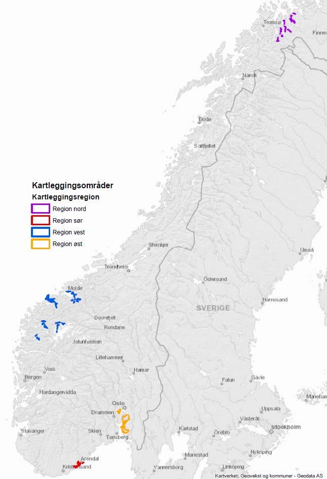 Nye områder for NVEs regionale kartlegging 55 nye områder fordelt på 25 kommuner er under kartlegging for å