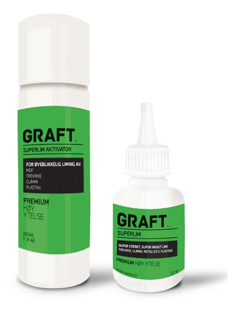 SUPERLIM OG AKTIVATOR KIT 200ML GRAFT SUPERLIM OG AKTIVATOR KIT er et to-komponent system som limer umiddelbart. Superlimet består av en industri-kvalitet cyanoacrylate og en spray aktivator.