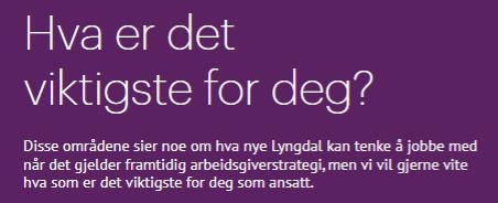 Side 5 Innspill fra ansatte Ansatte som deltok på fagsamling med foredrag om heltidskultur den 19.6.18, ble invitert til å si sin mening om satsnings-/fokusområder for framtidig arbeidsgiverstrategi.