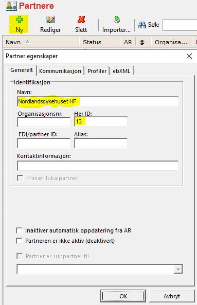 3 Partneroppsett, eksterne partnere 3.1 Generelt Oppsett av eksterne partnere er relativt enkelt, forutsatt at Communicator har forbindelse mot Norsk Helsenetts adresseregister og sertifikatkataloger.