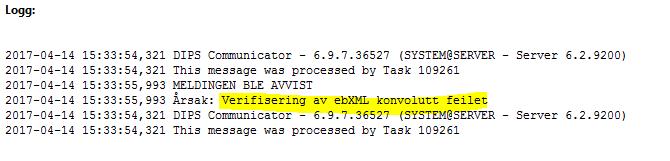 2.2.2 Verifisering av ebxml-konvolutt feilet Avsender har signert meldinga med sitt sertifikat, men signaturen kan ikke verifiseres hos mottaker.