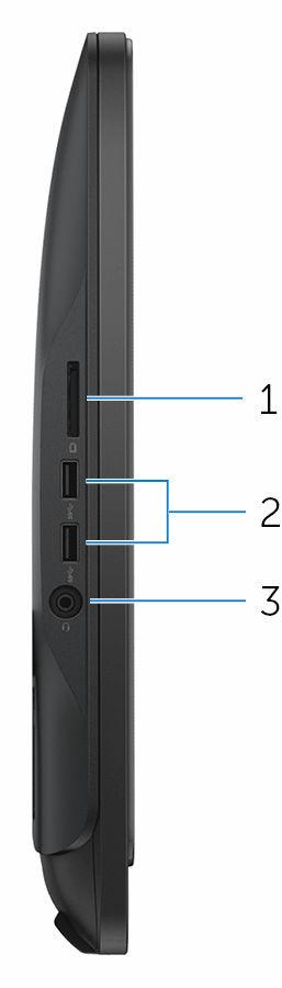 Venstre 1 Mediekortleser Leser fra og skriver til mediekort. 2 USB 3.0-porter (2) Koble til eksterne enheter som lagringsenheter og skrivere.