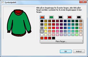 Tast "Jeg kjøpte en myk grønn genser." Du ser at symbolet for "genser" er rødt: Plasser markøren i ordet genser og velg Fargegrafikk ikonet fra verktøylinja.