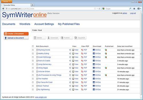 Integrasjon med SymWriter Online Opprett, lagre og del symbolstøttede dokumenter i skyen.