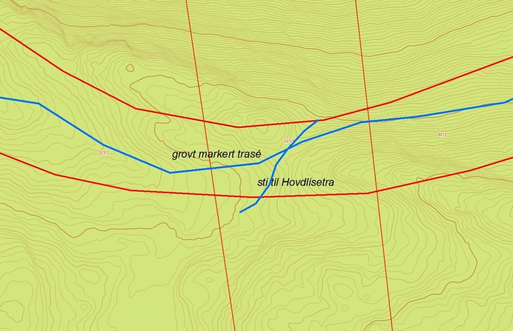 På gnr/bnr 117/3 øst i tiltaksområdet ligger restene etter ei sæter, se kartutsnitt med omtrentlig markering av tuftene samt foto nedenfor.