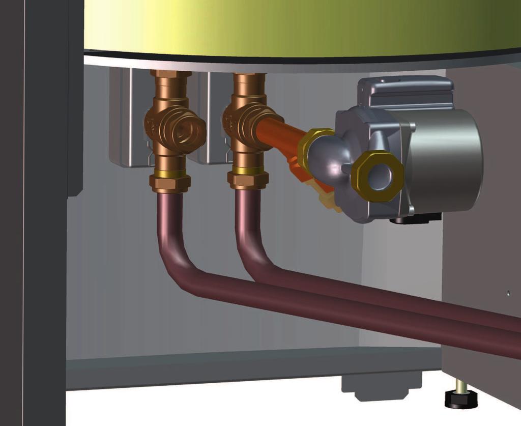 vekselventilene). Pumpen pumper vann til den tilkoblede varmepumpen.