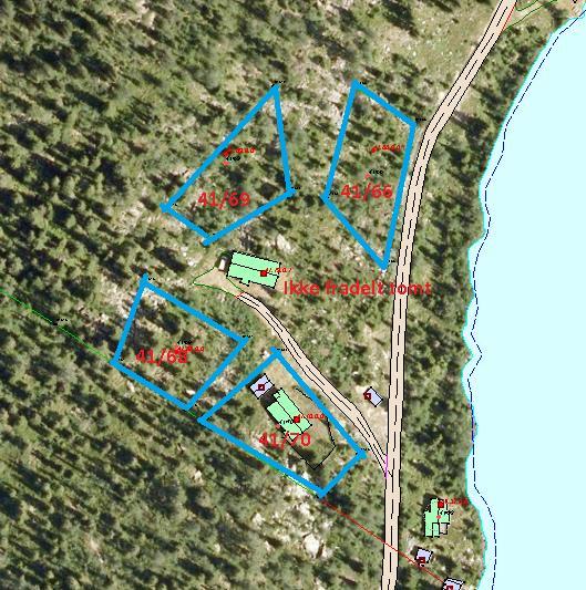 70. - 74. Gnr. 41/66, 68, 69, 70 Bjørnelien ved Buvatn (øst) Byggeformål 4 fradelte tomter 987 m2 1226 m2.