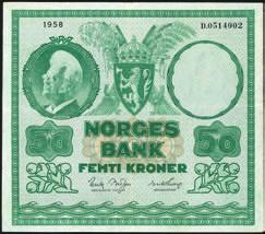 1+ 300,- 1246 50 kroner 1958, serie D.