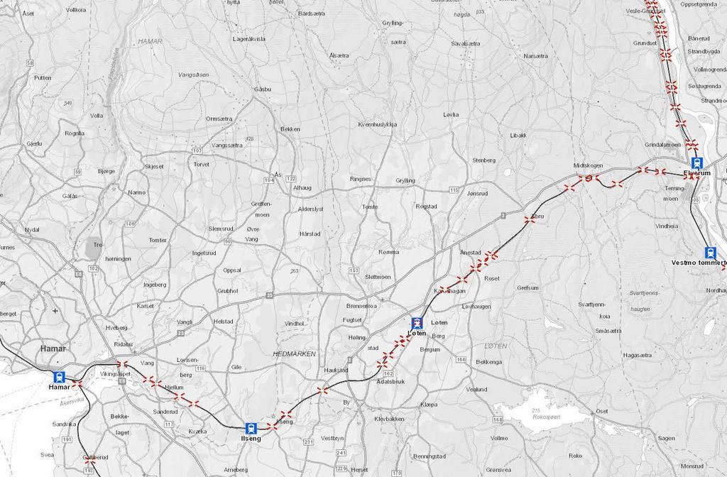 Pendel mot Elverum med 5 spors stasjon - konsekvenser strekningen Hamar - Elverum Tiltakene er nødvendig for å kjøre 2 tog i timen til Elverum i rush.