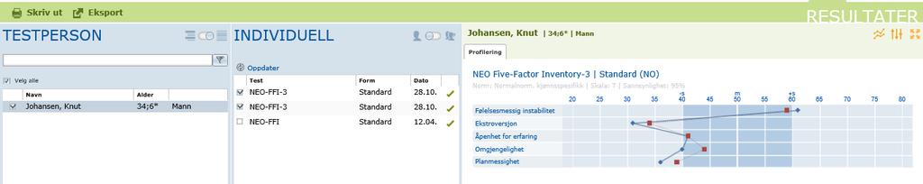 5.2.1. Sammenligne resultat fra en enkelt testperson Det er mulig å sammenligne resultatene fra en enkelt testperson.