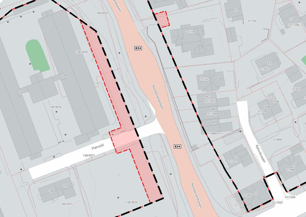 8 10. Eiendommene 31/782, 31/51 Hensikten med utvidelsen er å sikre nok areal for å justere byggegrensen langs