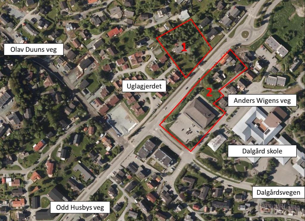 2. Dagens situasjon Figur 2 viser en oversikt over planområdet i dagens situasjon. Planområdet består av to tomter på hver sin side av. Figur 2 Planområdet (kartkilde: kart.finn.