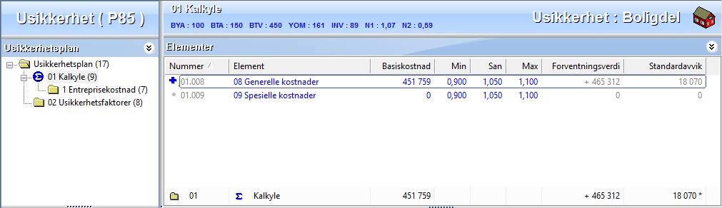 007 fra konto 01 Kalkyle og lim inn i 01.1 Entreprisekostnad som vist under. Vi ser at Forventningsverdien for konto 01.1 har 3 581 280.