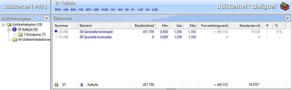 Klikk på konto 01 Kalkyle. Den har 2 elementer.