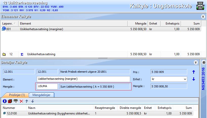 I siste visning/fane så ser vi at fordelingene er lagt inn for hvert delprosjekt og ny kostnadsramme for delprosjektene er beregnet.