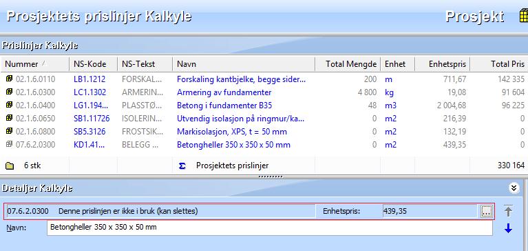 Denne er nå erstattet av vektet Enhetspris. LCC modulen vil benytte vektet enhetspris 2004,68 i sine beregninger for denne prislinjen.