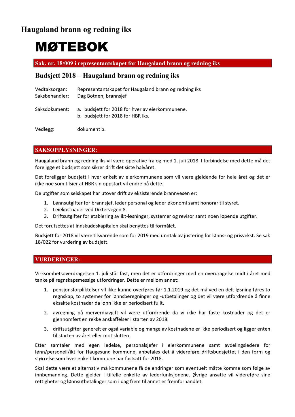 Haugaland brann og redning iks MØTE B O K Sak. nr.