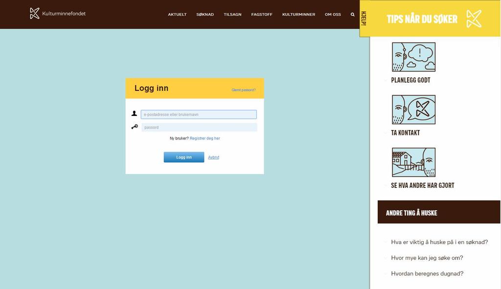 Hvordan søke? 1. Opprett bruker på elektronisk søknadsportal www.kulturminnefondet.