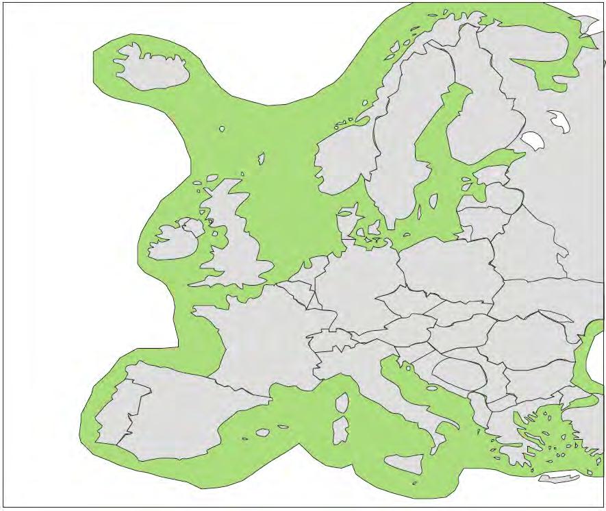 17 Figur 6. Utbredelse av vanlig ålegras, Zostera marina, i Europa. Kilde: Borum et al. 2004.