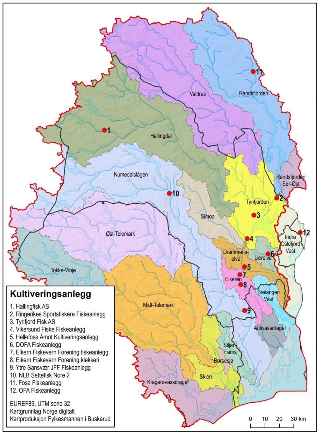 Tabell 2 Kultiveringsanlegg i Buskerud Kultiveringsanlegg Kommune Plassering Stamfisk Nore 2 Kultiveringsanlegg Nore og Uvdal Norefjorden Tunhovdfjorden, Halnefjorden Hallingfisk Ål Kleivi Øvre