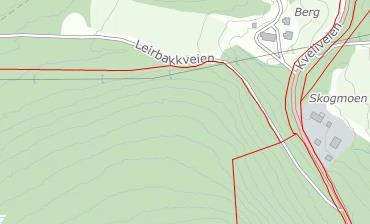 Figur 1. Viser adkomsten fra planområdet og til Kveliveien via Leirbakkveien skogsbilvei. Planområde 4.